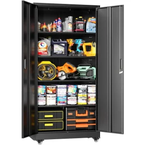36" Metal Storage Cabinet with Wheels, Lockable