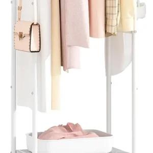 Clothing Rack With Wheels, 3 Metal Shelves,